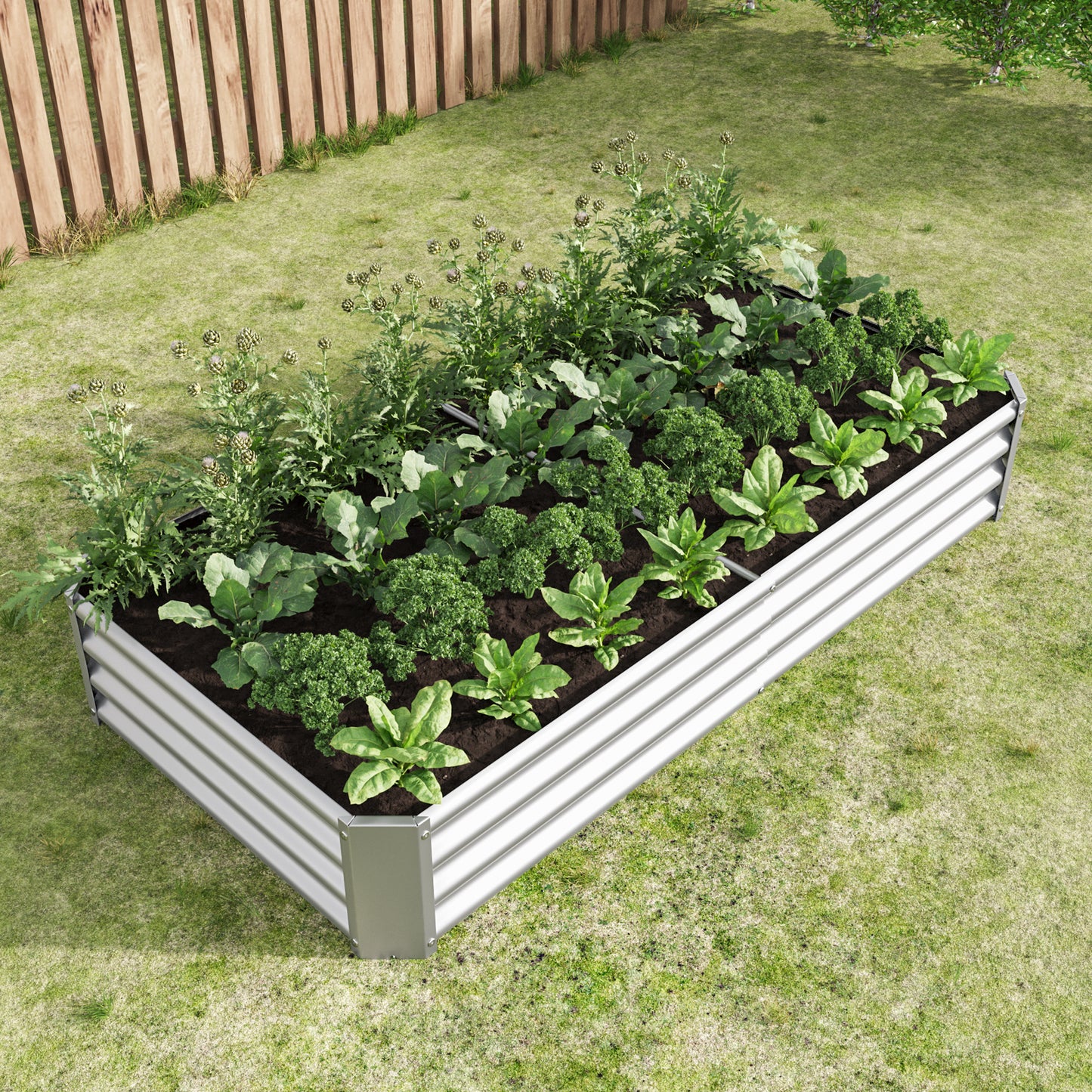 Raised Garden Bed Outdoor, 6×3×1ft , Metal Raised Rectangle Planter Beds for Plants, Vegetables, and Flowers - Silver