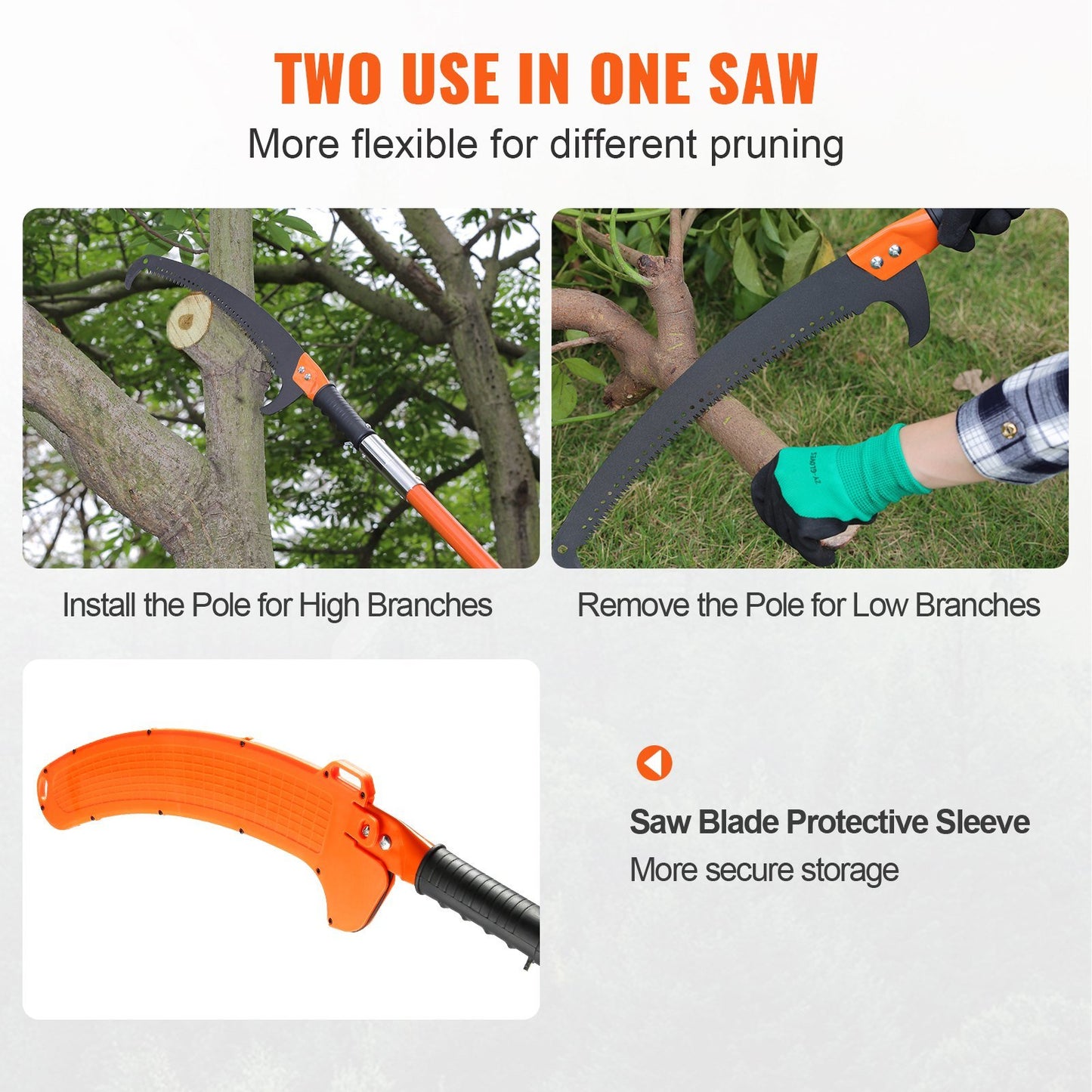 Manual Pole Saw, 7.3-27 ft Extendable Tree Pruner, Sharp Steel Blade High Branches Trimming, Manual Branch Trimmer with Lightweight 8 Fiberglass Handles, for Pruning Palms and Shrubs