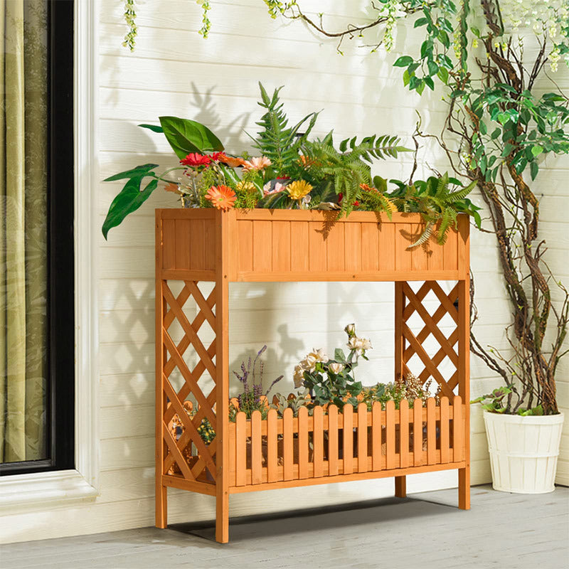 Patio Wooden Raised Plants Flower Planter Box