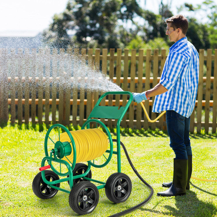 Garden Water Hose Reel Cart with 4 Wheels and Non-slip Grip