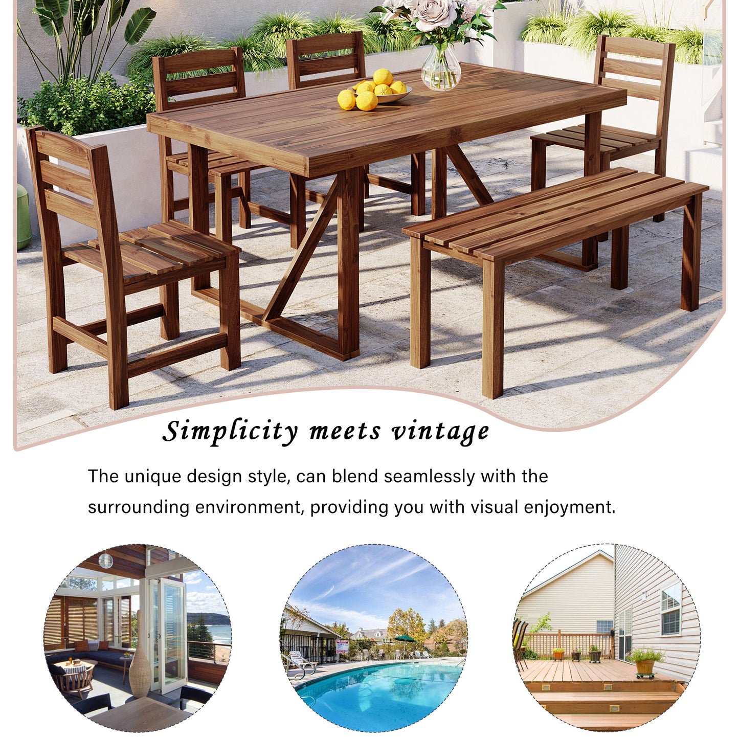 U_Style High-quality Acacia Wood Outdoor Table and Chair Set, Suitable for Patio, Balcony, Backyard