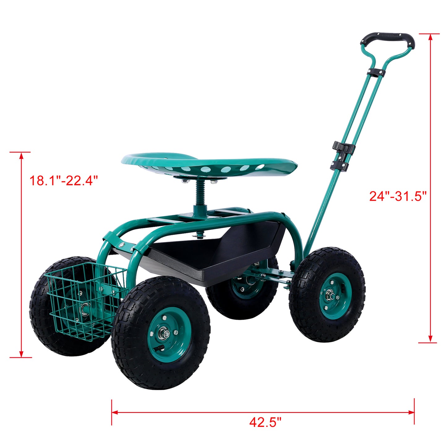 Rolling Garden Scooter Garden Cart Seat with Wheels and Tool Tray, 360 Swivel Seat,Green