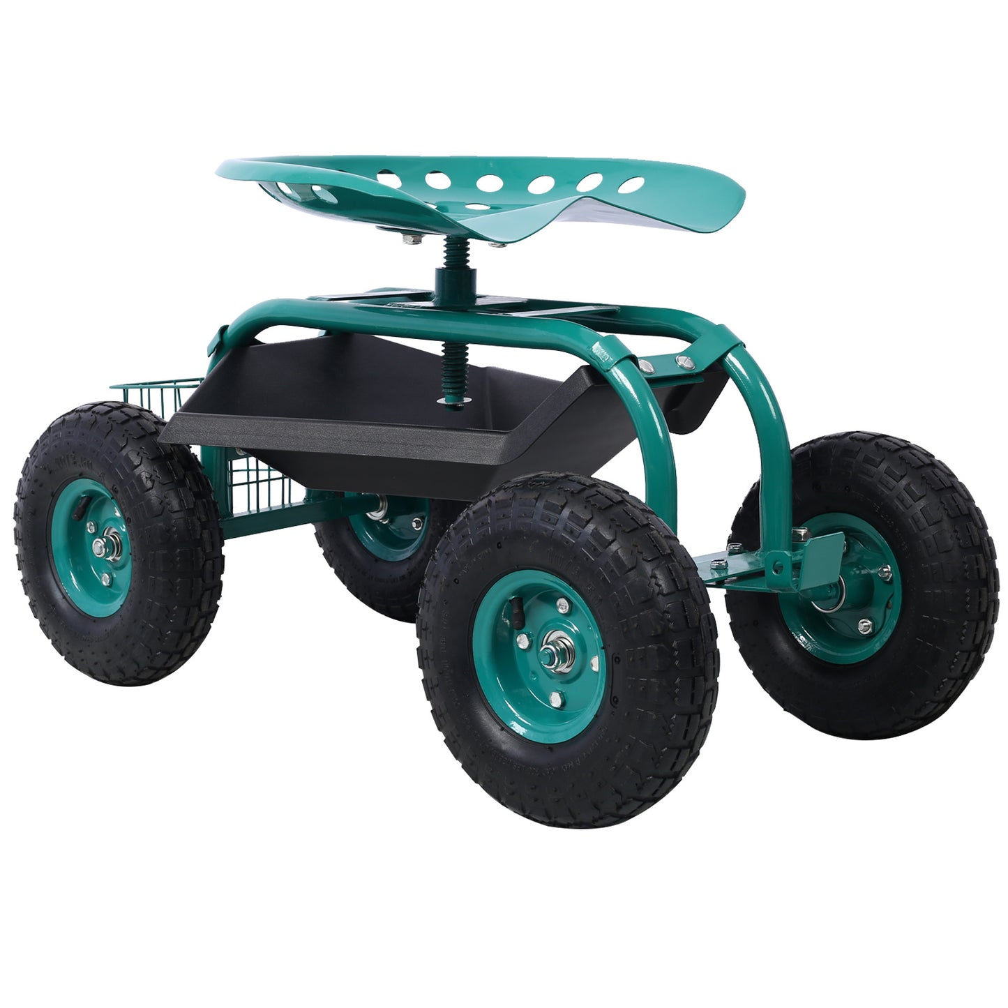 Rolling Garden Scooter Garden Cart Seat with Wheels and Tool Tray, 360 Swivel Seat,Green